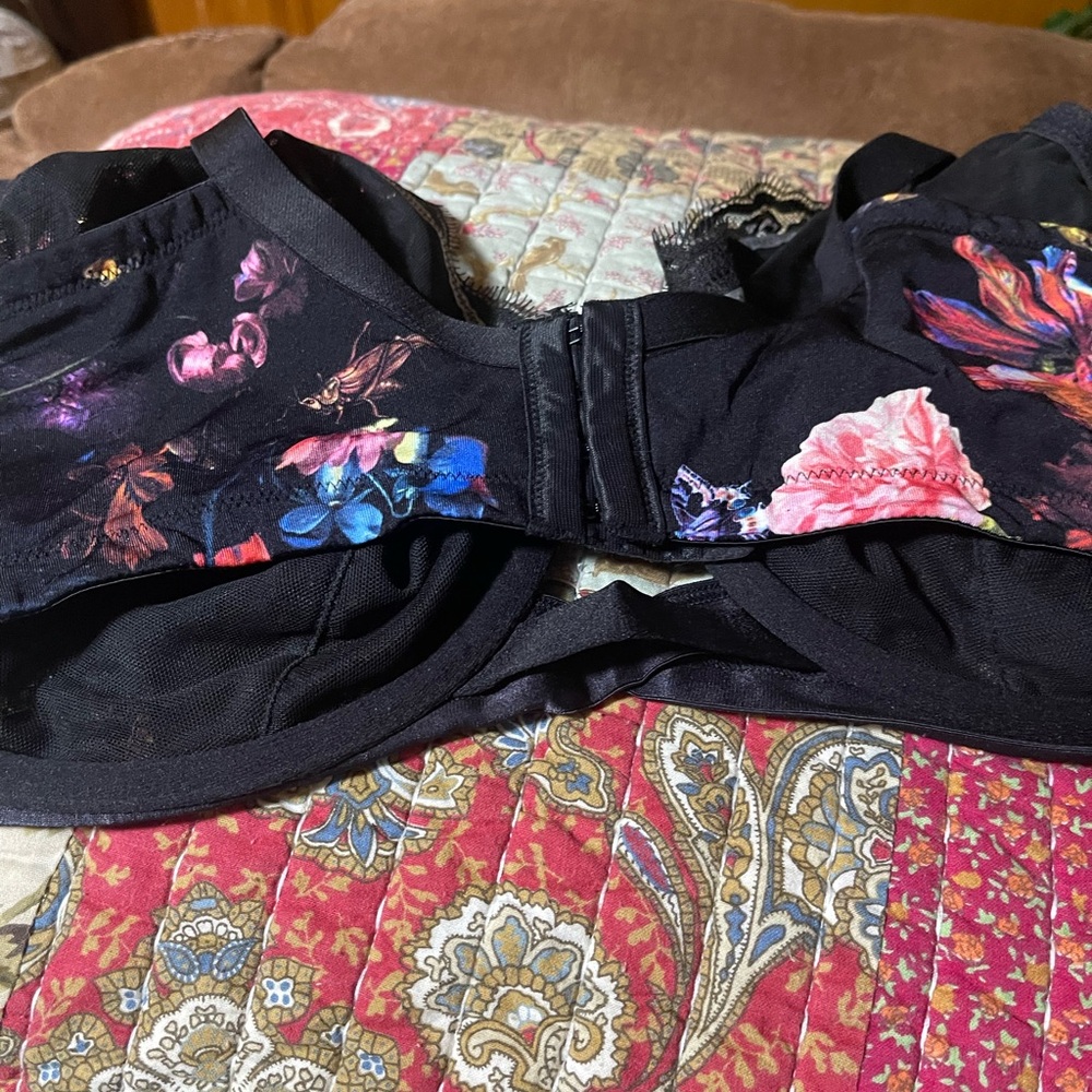Cacique Black Floral Underwire Bra